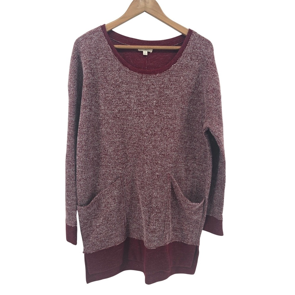 Umgee Tunic Sweater Womens Medium Burgundy Heathered Knit Pockets G2503 Boho